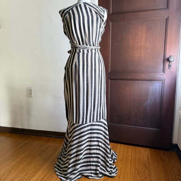 FREE PEOPLE | LA Baby Striped Wrap Cutout Midi Dress Gray White | Size 2 - Picture 4 of 7